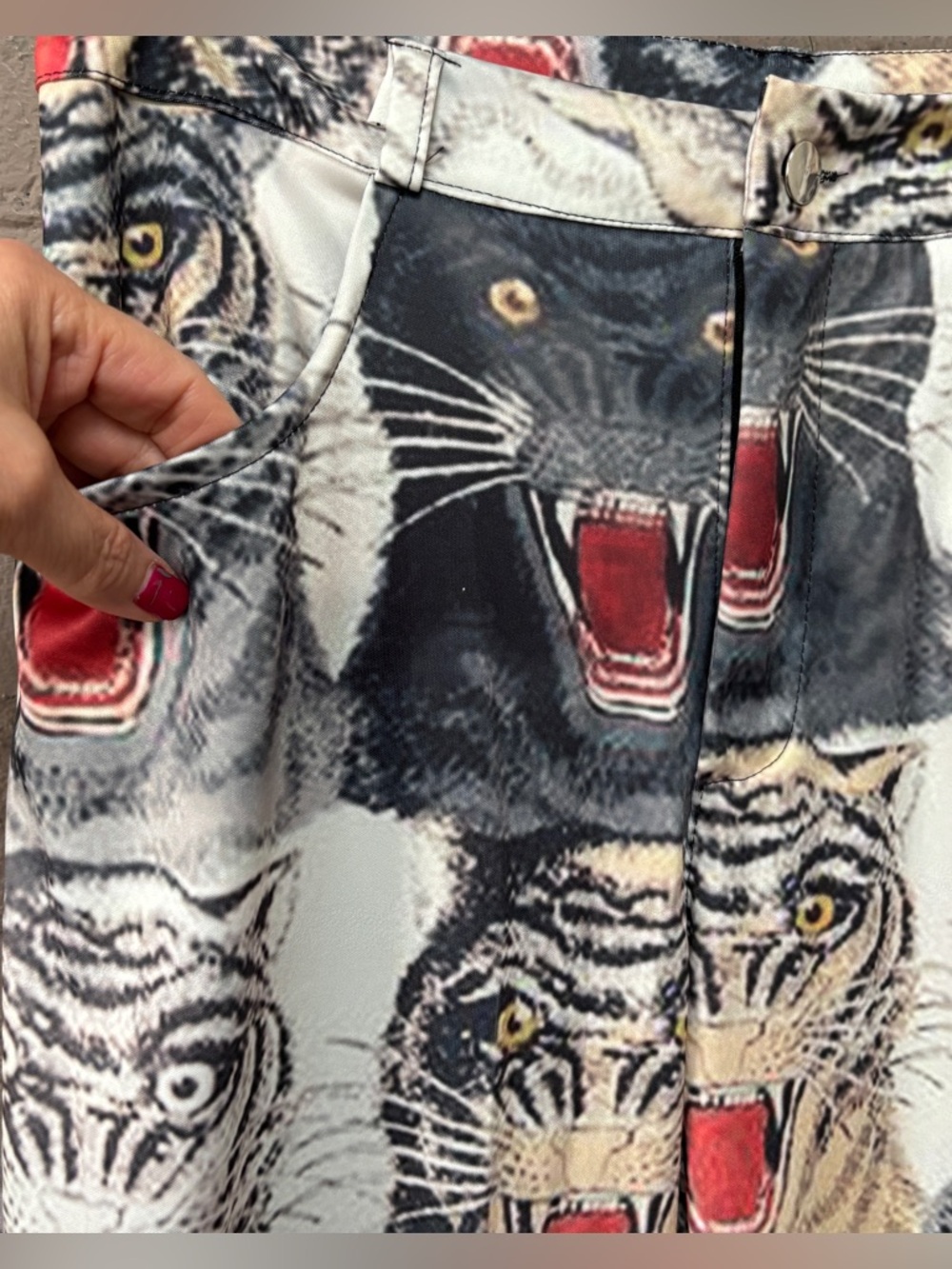 Wild Cat Print Wide Leg Pants M View 3